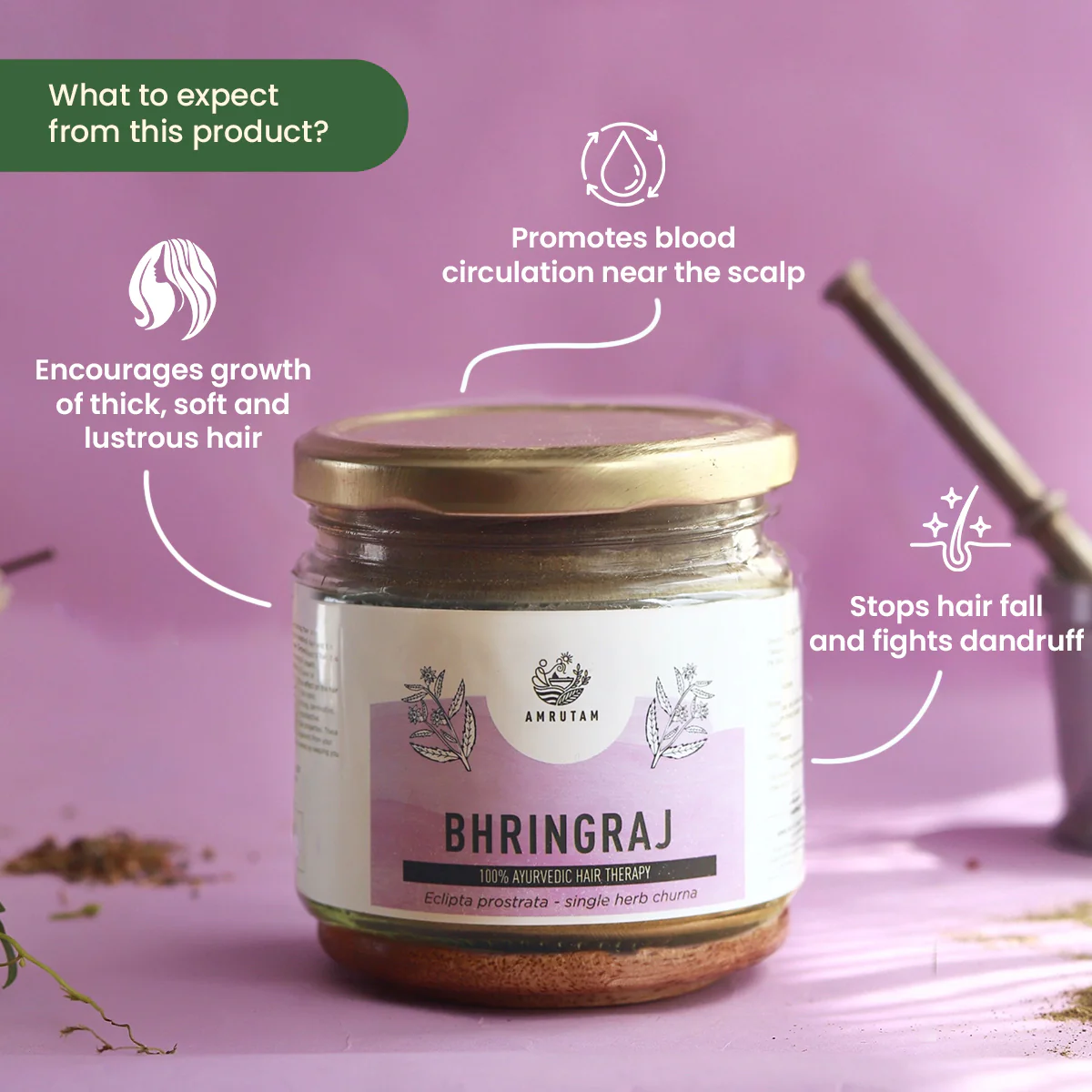 Amrutam Bhringraj Churna | Ayurvedic Powder For Hair Therapy - Image 2