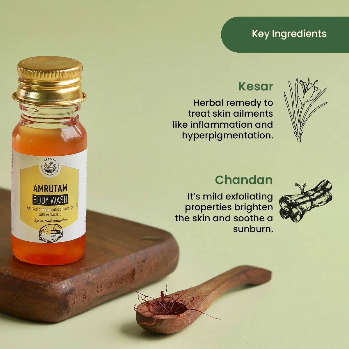Amrutam Body Wash With Kesar and Chandan | Ayurvedic Therapeutic Shower Gel | Travel Pack - Image 3
